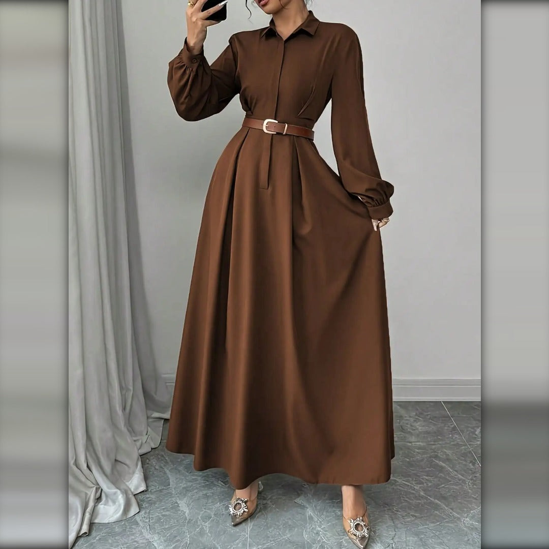 Vestido Camisero Largo Plisado