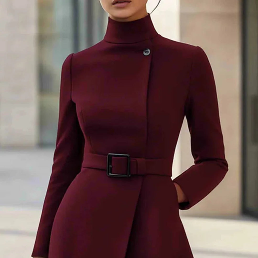 Vestido Abrigo con Cuello Alto y Botones