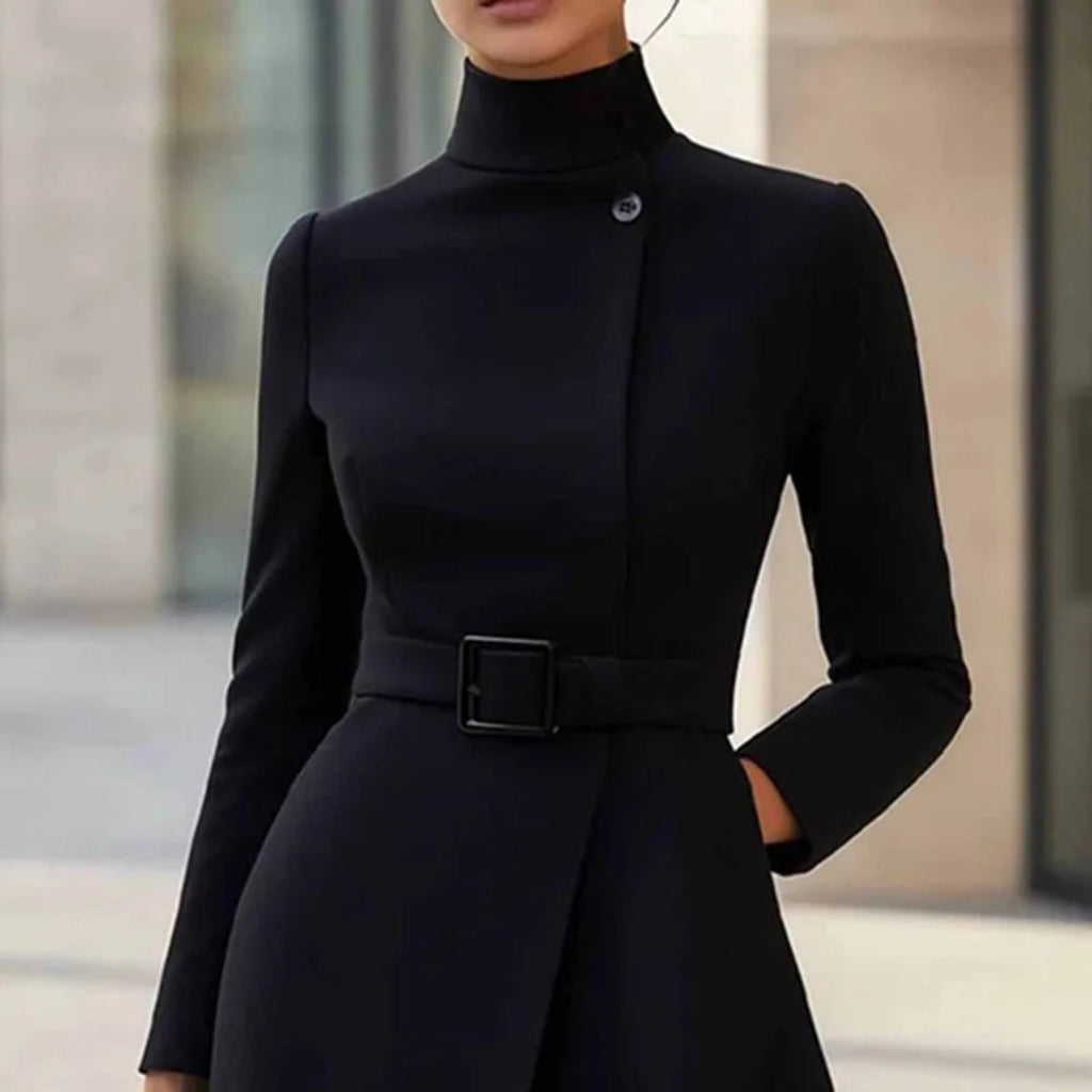 Vestido Abrigo con Cuello Alto y Botones