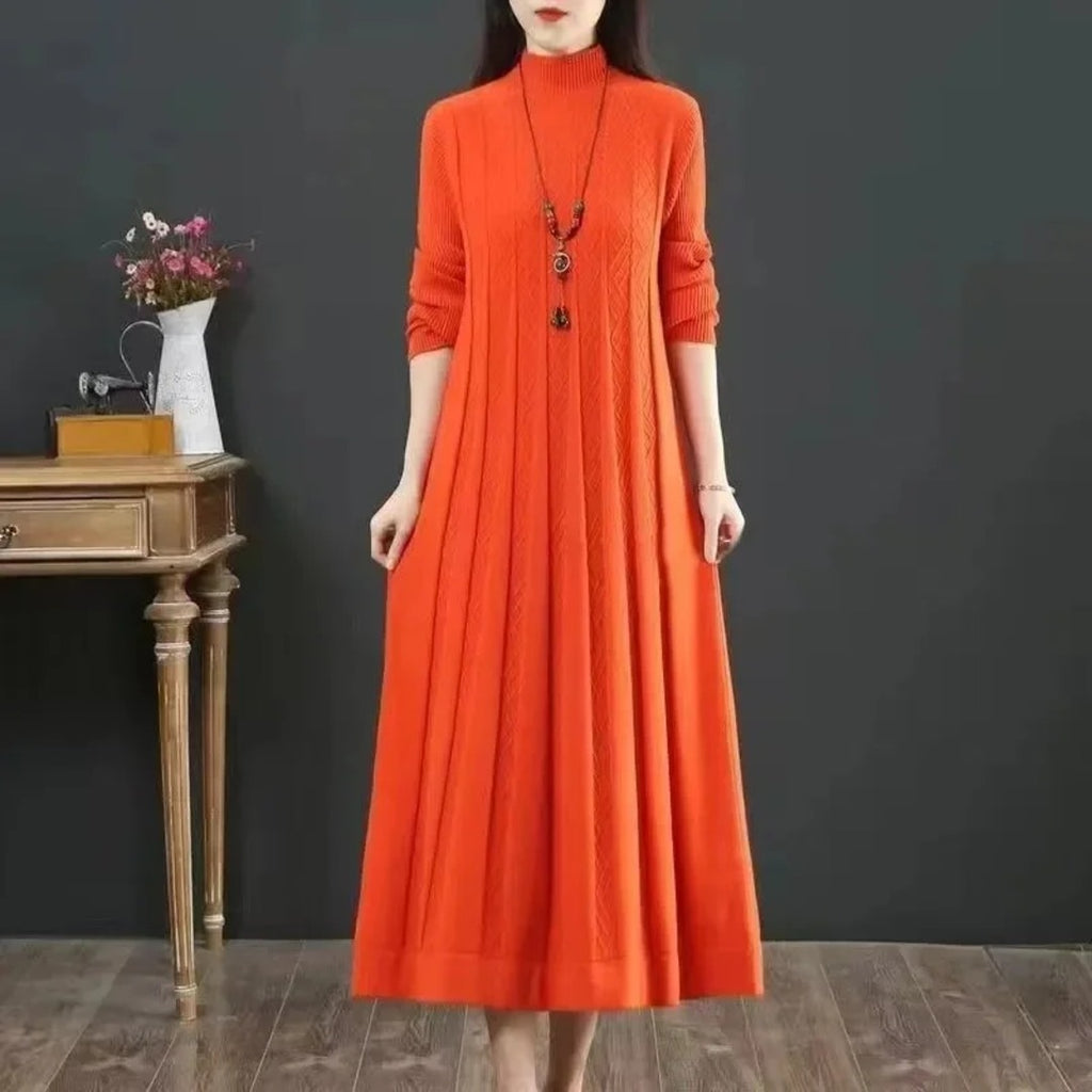 Vestido de Punto Largo con Cuello Alto