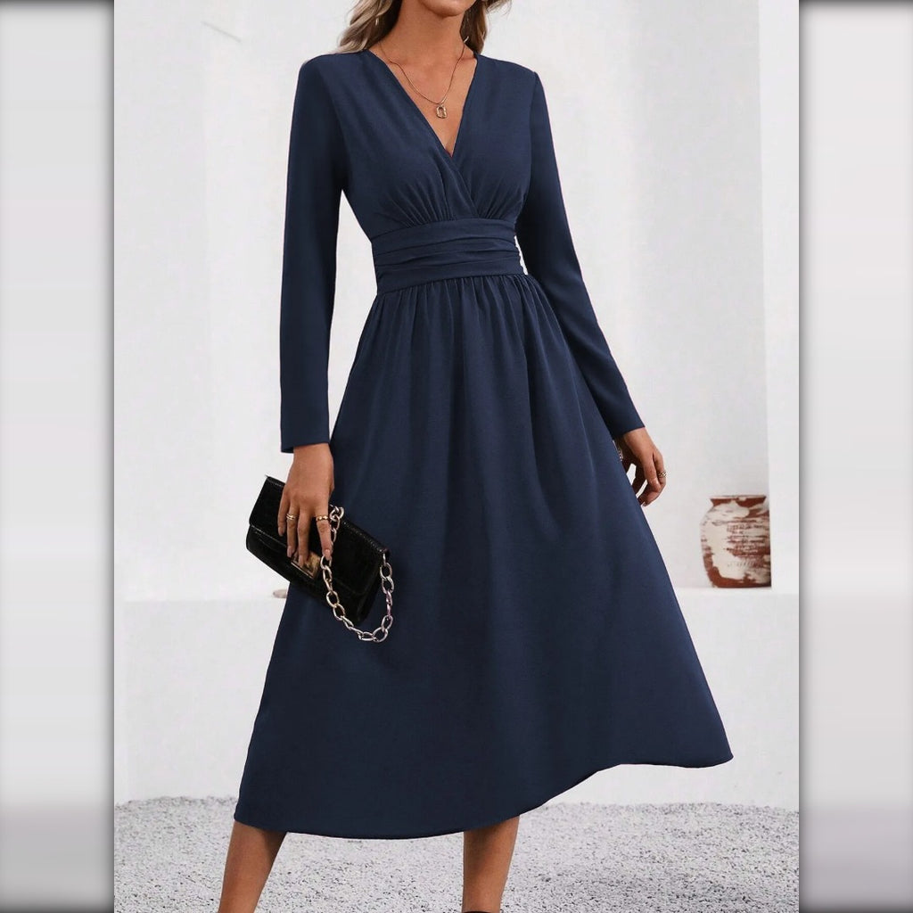 Vestido de Punto Cruzado con Cuello Pico