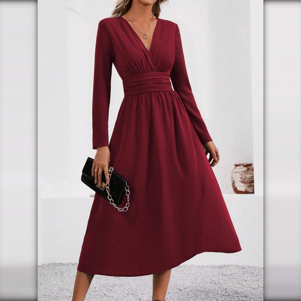 Vestido de Punto Cruzado con Cuello Pico