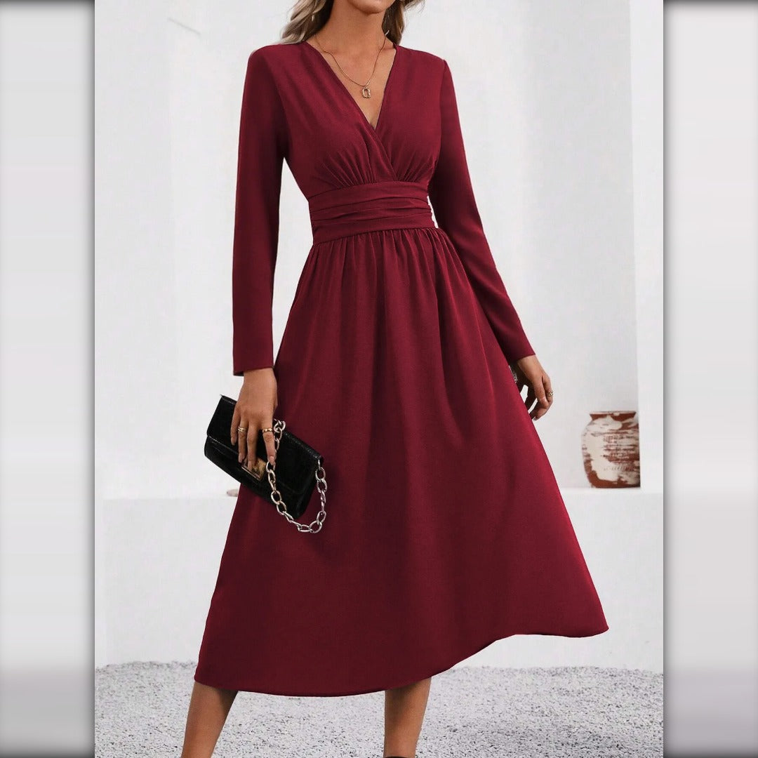 Vestido de Punto Cruzado con Cuello Pico