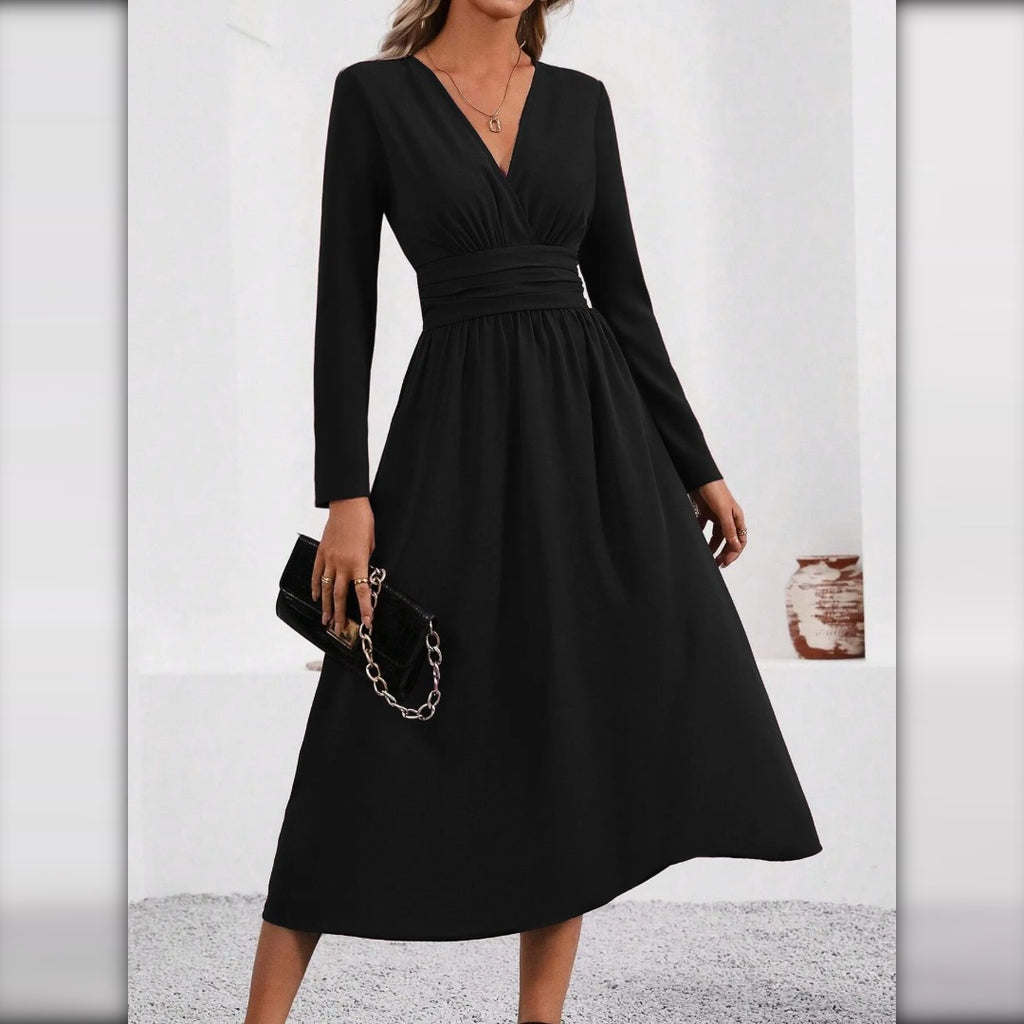 Vestido de Punto Cruzado con Cuello Pico