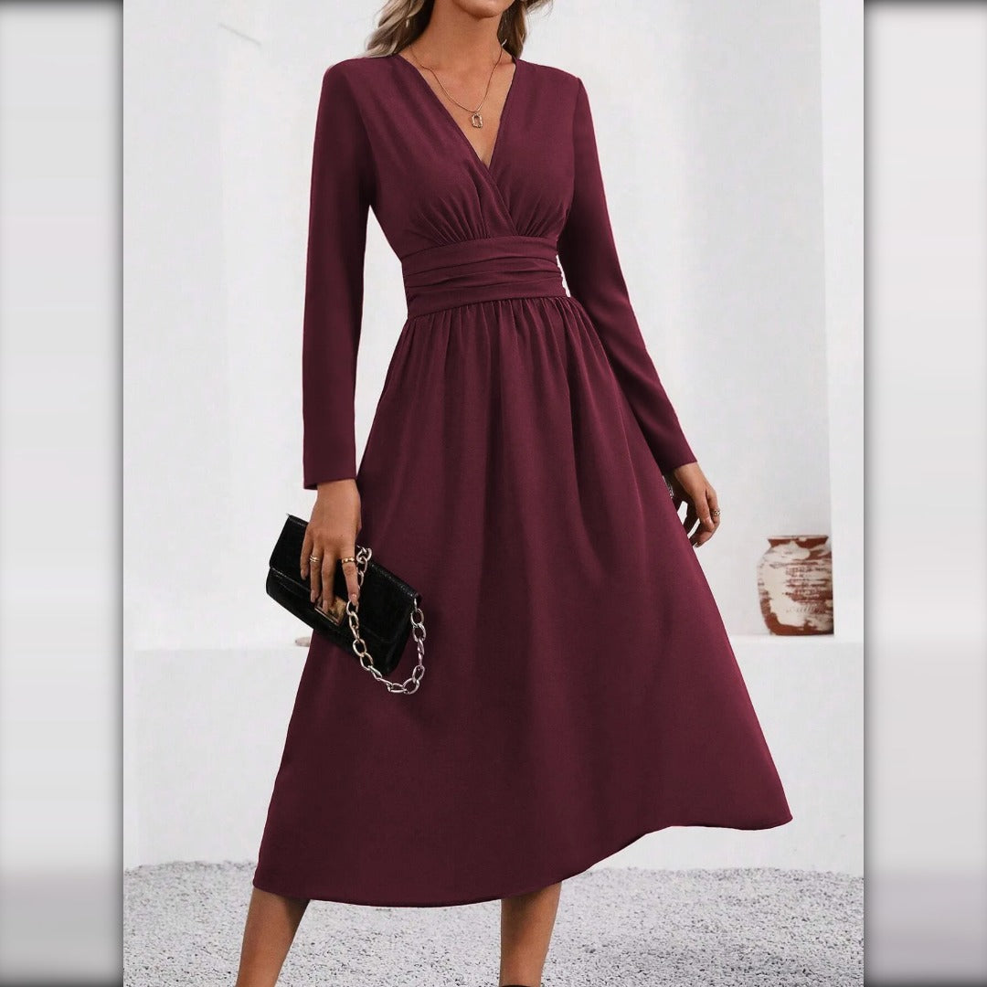 Vestido de Punto Cruzado con Cuello Pico
