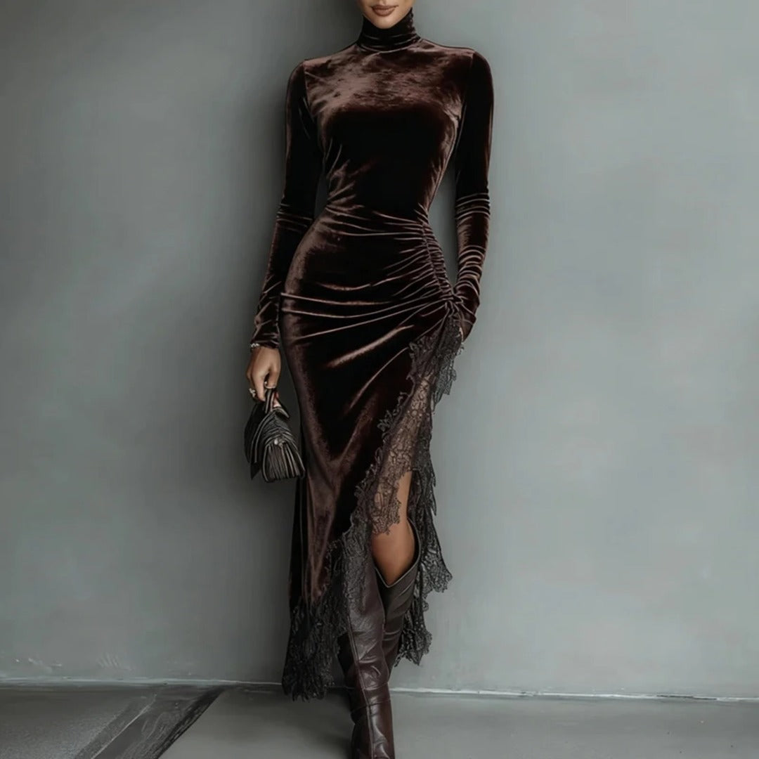 Vestido Largo de Terciopelo con Encaje