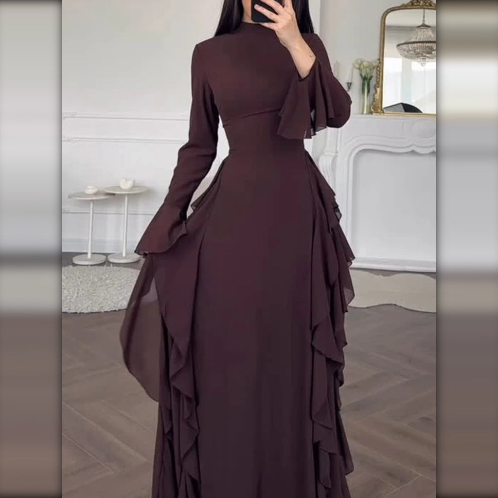 Vestido Largo con Volantes y Manga Acampanada