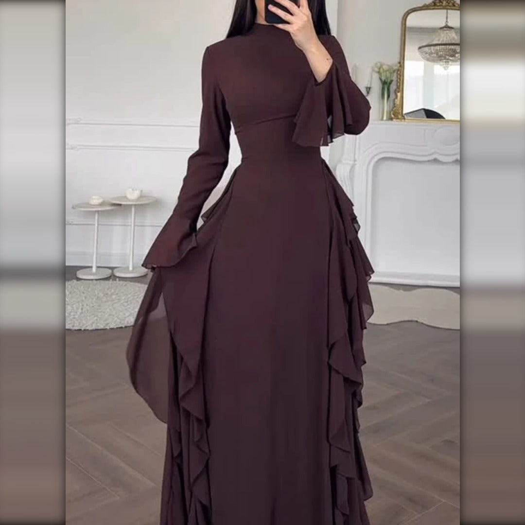 Vestido Largo con Volantes y Manga Acampanada