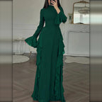 Vestido Largo con Volantes y Manga Acampanada