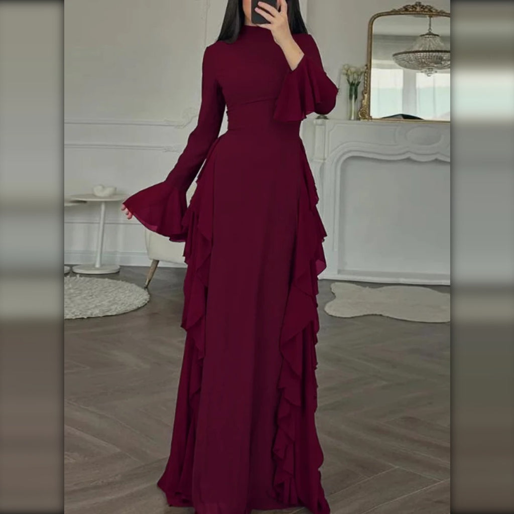 Vestido Largo con Volantes y Manga Acampanada