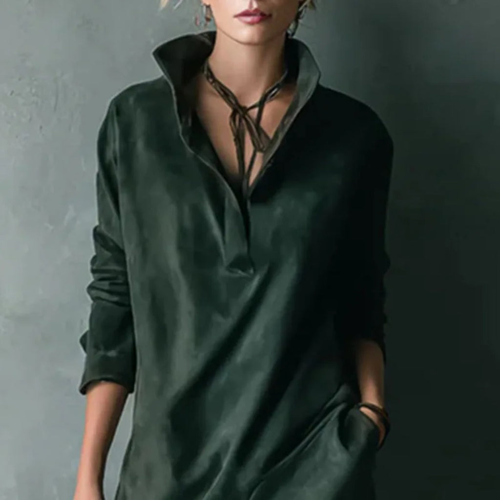 Vestido Camisero de Ante Verde