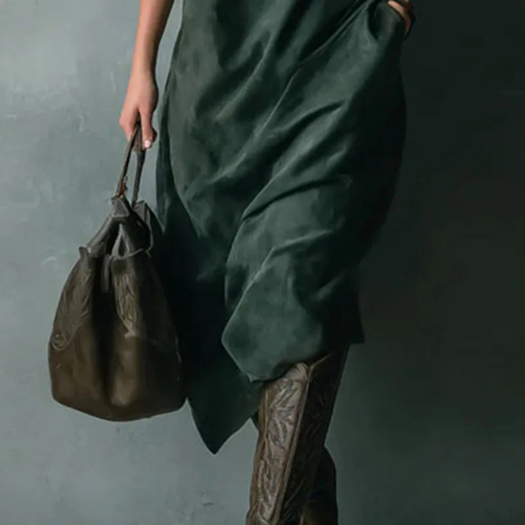 Vestido Camisero de Ante Verde