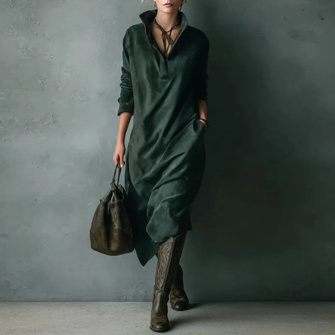 Vestido Camisero de Ante Verde