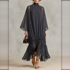Vestido Largo de Gasa con Cuello Alto