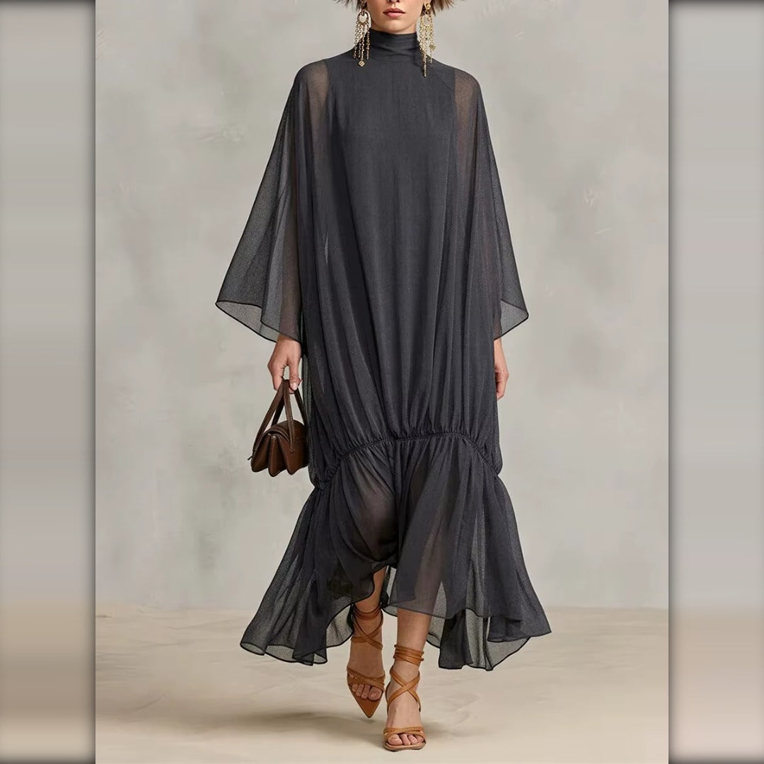 Vestido Largo de Gasa con Cuello Alto