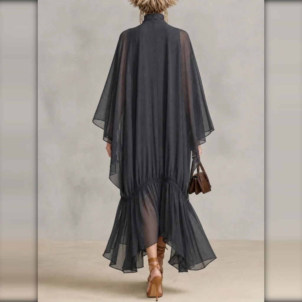 Vestido Largo de Gasa con Cuello Alto