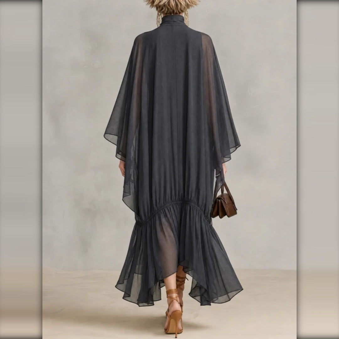 Vestido Largo de Gasa con Cuello Alto