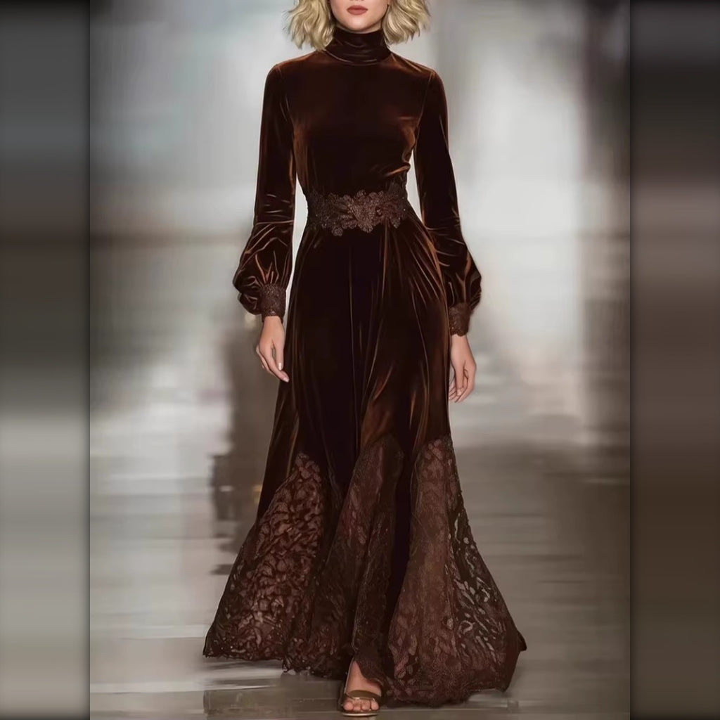 Vestido de Terciopelo con Bajo de Encaje
