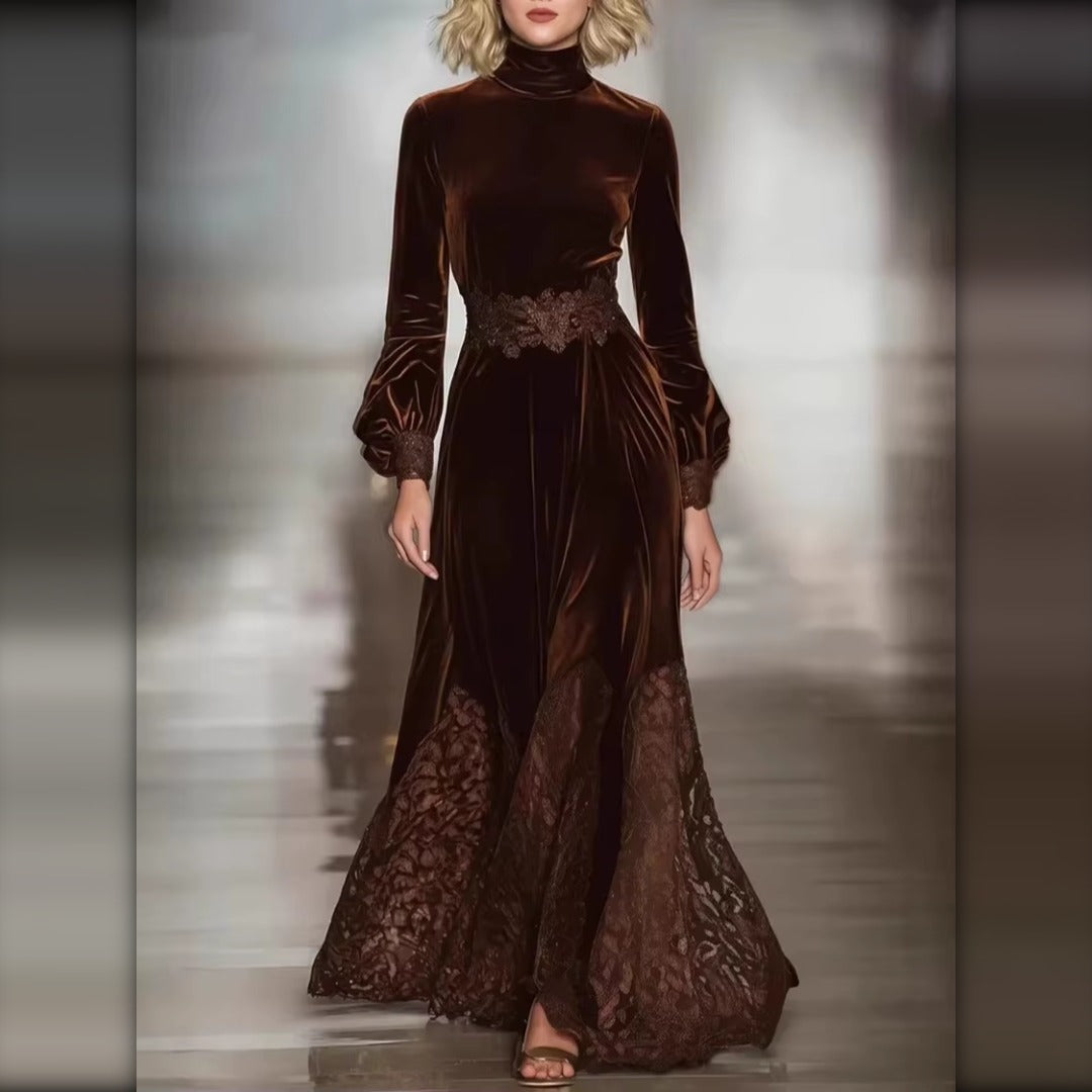 Vestido de Terciopelo con Bajo de Encaje