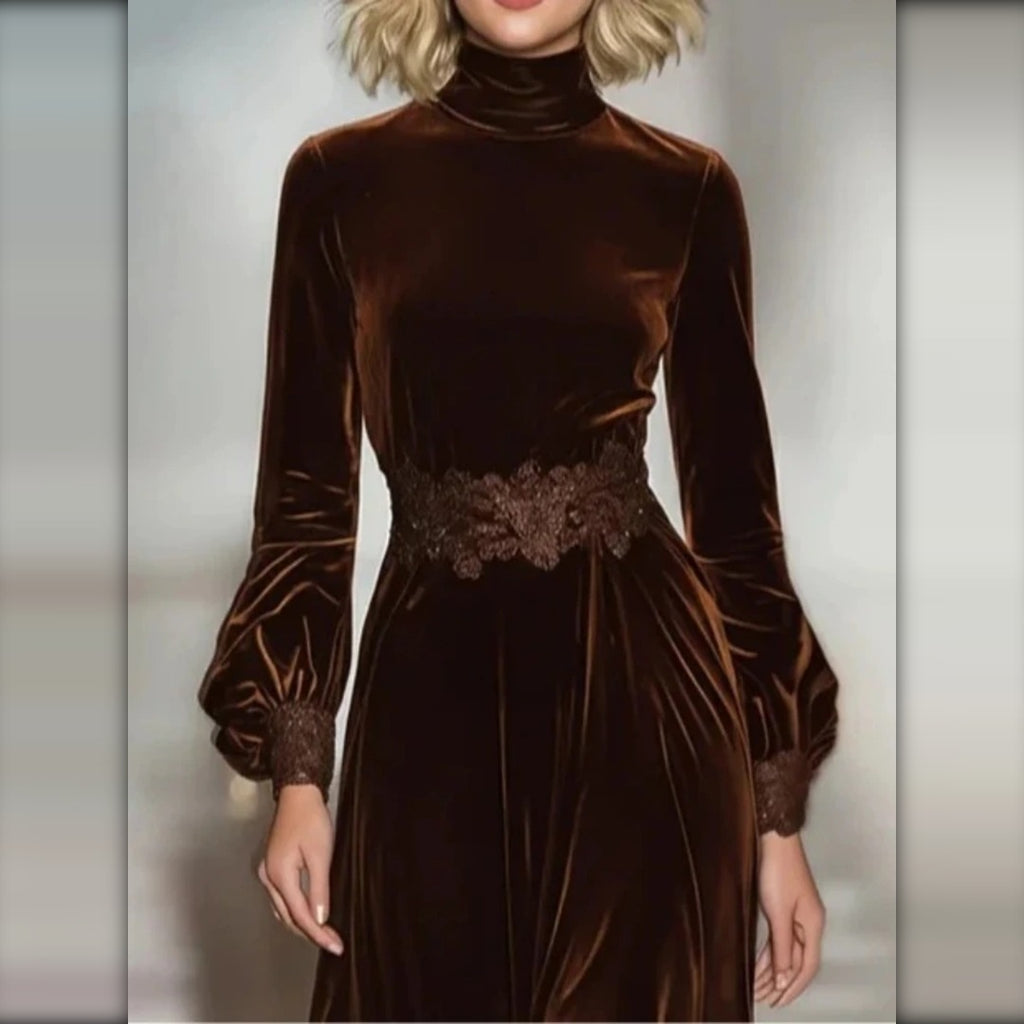 Vestido de Terciopelo con Bajo de Encaje