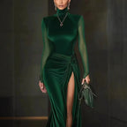 Vestido Largo Satinado con Abertura