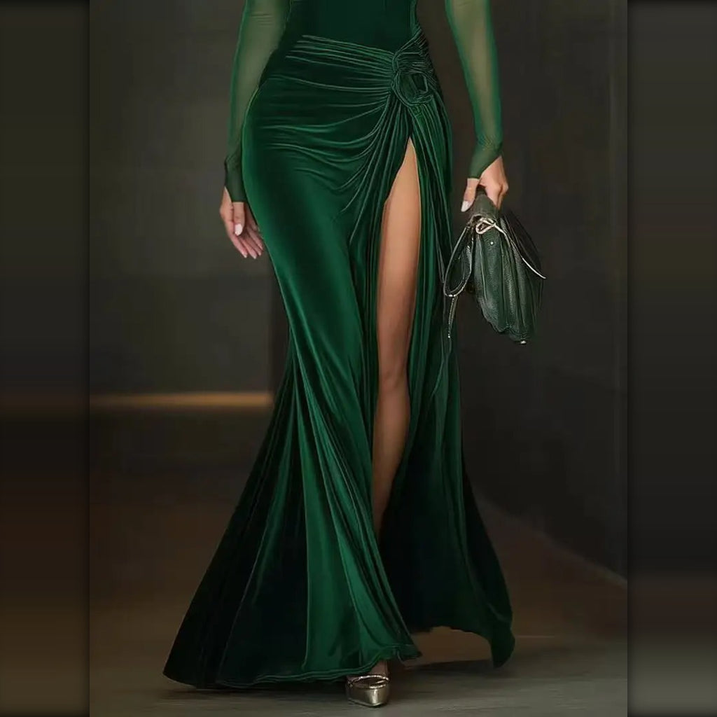 Vestido Largo Satinado con Abertura