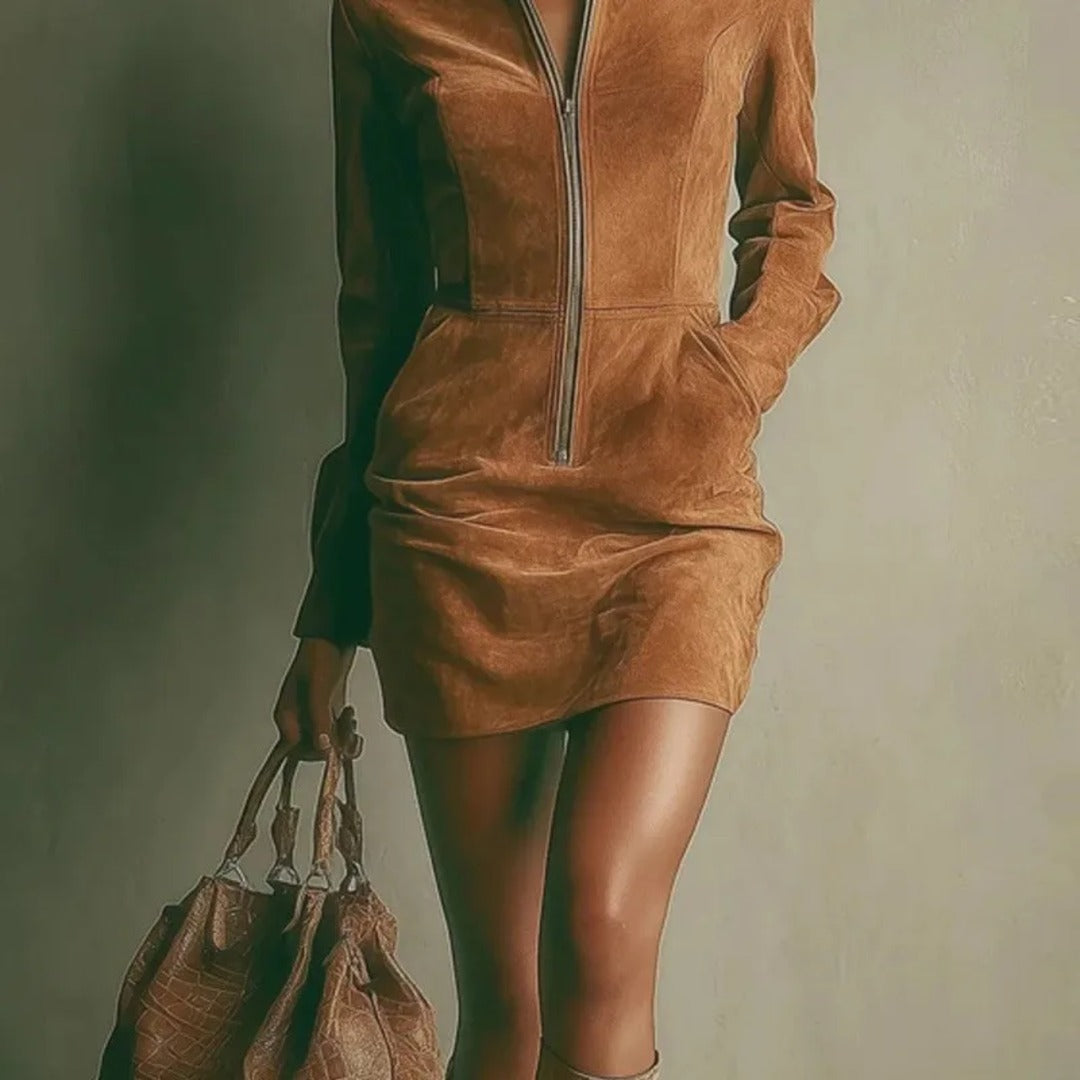 Vestido Camisero de Ante Camel