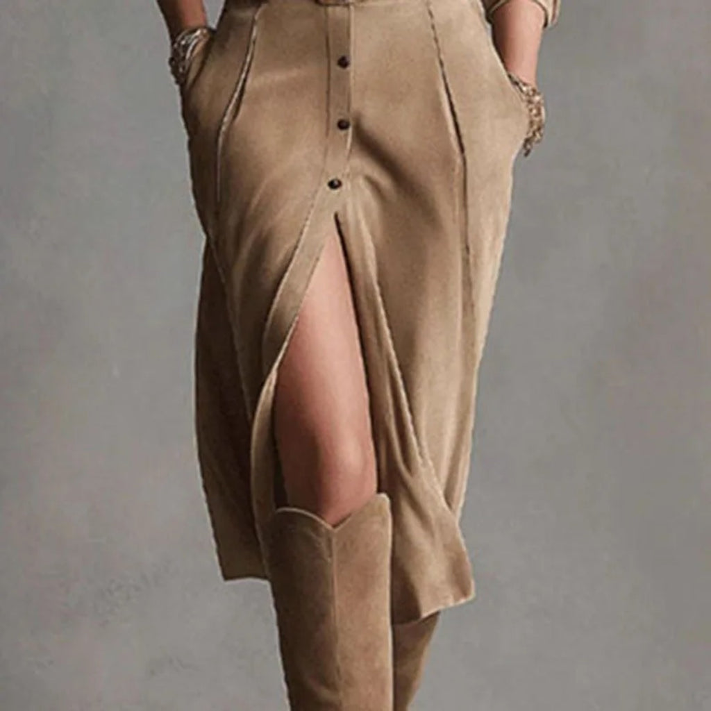 Vestido Camisero de Ante con Abertura
