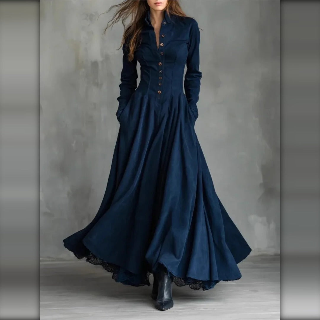 Vestido de Ante con Vuelo y Botones