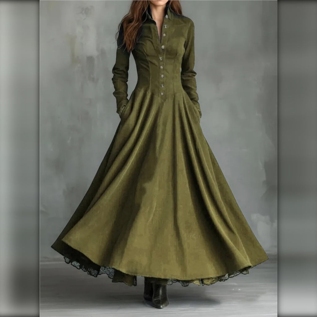 Vestido de Ante con Vuelo y Botones