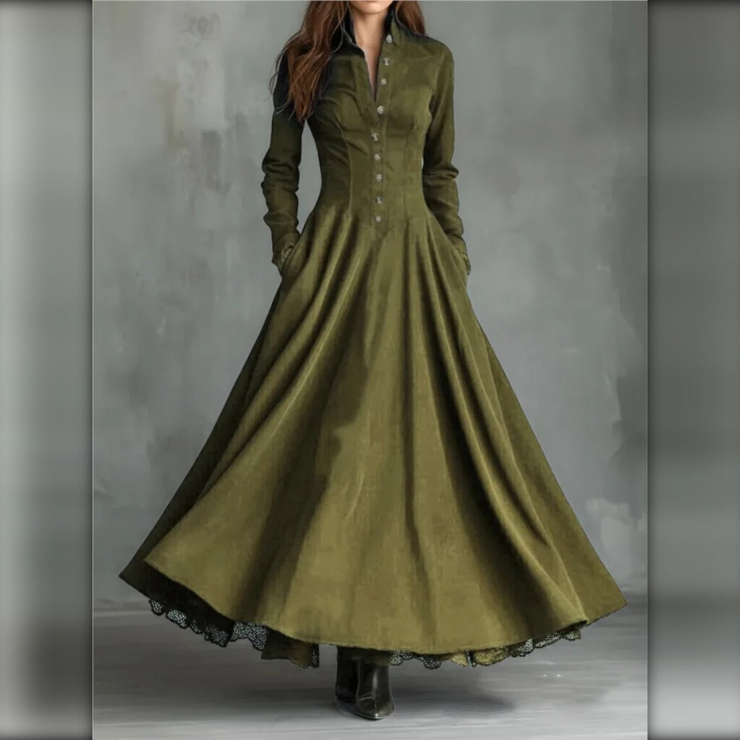Vestido de Ante con Vuelo y Botones
