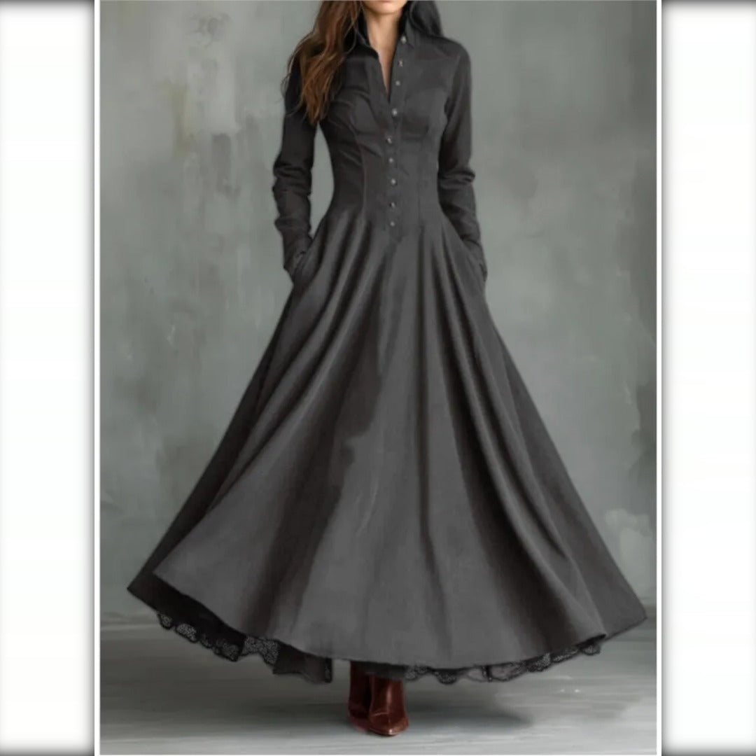 Vestido de Ante con Vuelo y Botones