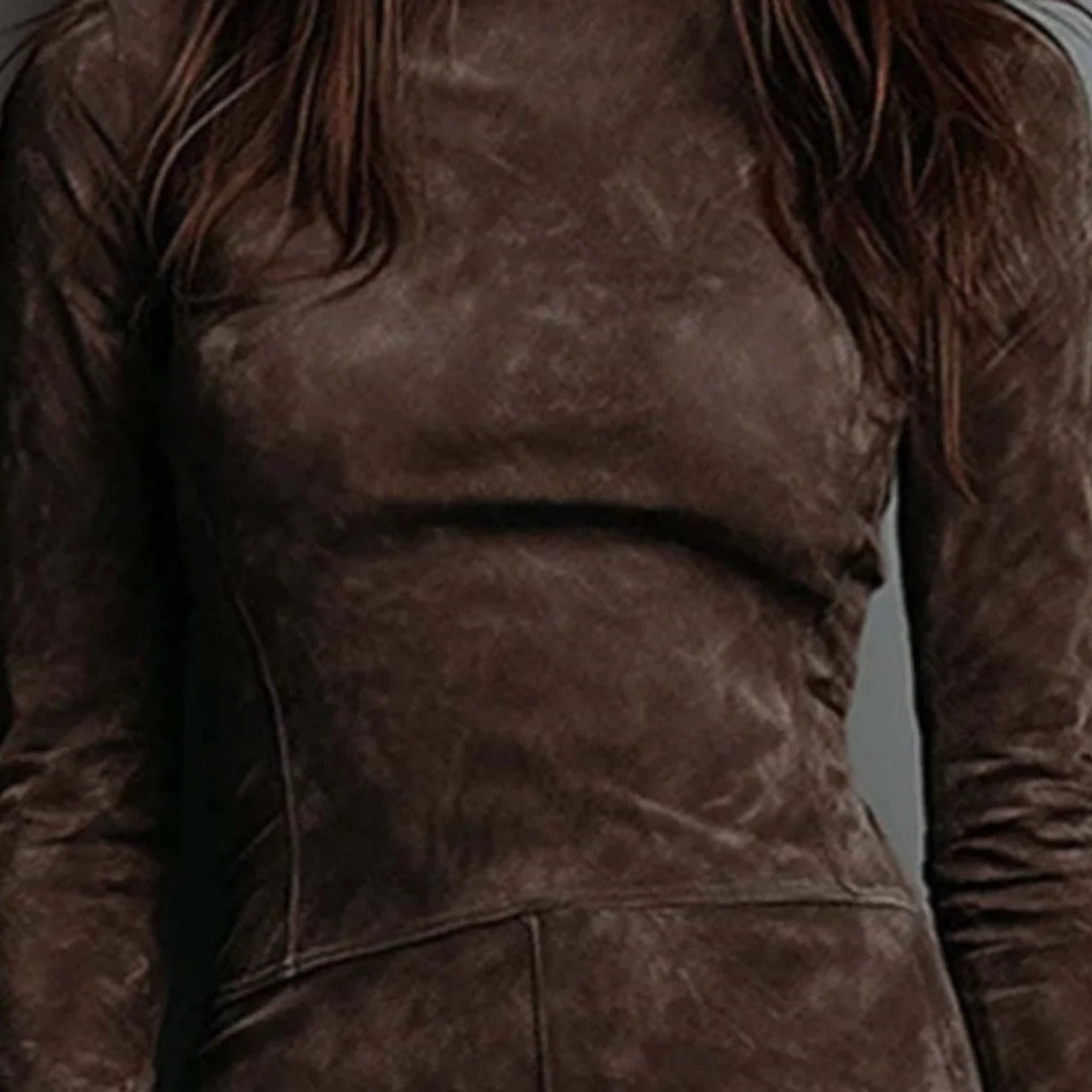Vestido Midi de Ante con Cuello Alto