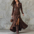 Vestido Largo con Volantes y Cuello Camisero