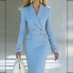 Vestido Midi Blazer de Doble Botonadura azul