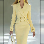 Vestido Midi Blazer de Doble Botonadura amarillo