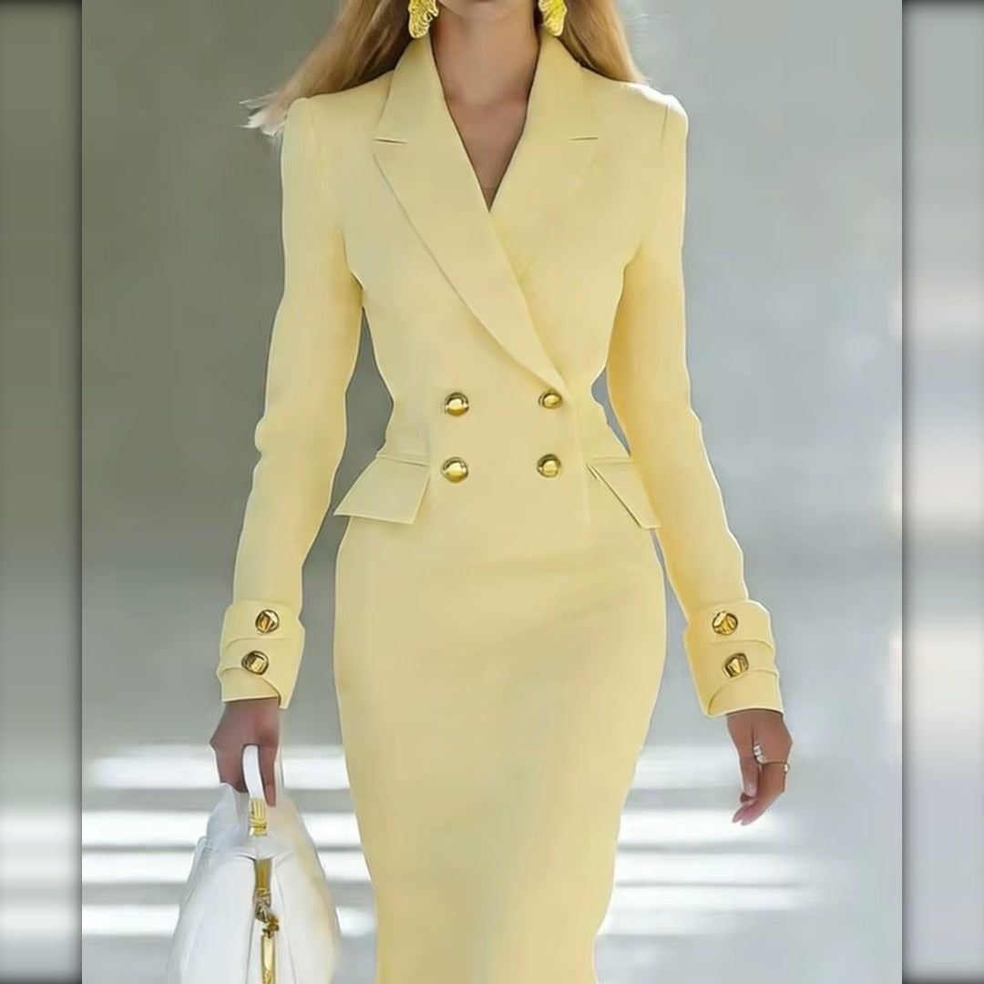 Vestido Midi Blazer de Doble Botonadura amarillo