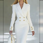 Vestido Midi Blazer de Doble Botonadura blanco
